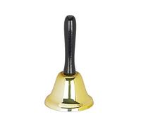 Relaxdays Clochette de table en fer, avec manche en bois, son puissant, dorée, pour école, réception, décoration de Noël, 12 cm, Doré