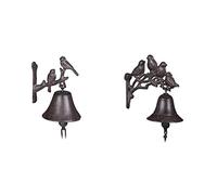 Relaxdays Clochette portière Fonte Motif Oiseau Cloche Antique Rustique Sonnette Murale Résistant température Décor Jardin Brun Carillon Corde, Marron & Clochette de Porte en Fonte, Motif Oiseau