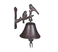 Relaxdays Clochette portière Fonte Motif Oiseau Cloche Antique Rustique Sonnette Murale Résistant température Décor Jardin Brun Carillon Corde, Marron