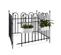 Relaxdays Clôture de jardin en métal lot de 4 en fer forgé jardin terrasse bordure poteau 4,8 m 90 x 120 cm anthracite noir