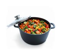 Relaxdays Cocotte, couvercle en verre, antiadhésive, pour induction, H x D : 15 x 32 cm, aluminium moulé, noire