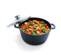 Relaxdays cocotte en Aluminium moulé antiadhésive, Couvercle en Verre, Compatible Induction, 24 x 24 x 11 cm, Noire