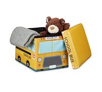 Relaxdays Coffre à jouets similicuir boîte à jouets couvercle tabouret pouf enfant pliable H x l x P: 32 x 48 x 32 cm capacité 37 L, bus école