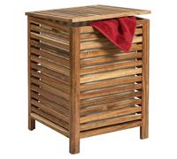 Relaxdays, coffre à linge, avec sac amovible, 80 litres, dimensions : 65,5 x 45 x 45 cm, panier à linge avec couvercle, en bois d'acacia, couleur : marron/blanc