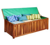 Relaxdays, coffre de jardin, coussin de siège, outils, 60x115x50 cm, bois d'acacia, revêtement étanche, idéal pour balcon, coffre de jardin, aspect naturel