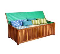 Relaxdays Coffre de Jardin, Coussin, Outils, 60x115x50 cm, Naturel | Bois d'acacia, insert imperméable, balcon, coffre de jardin