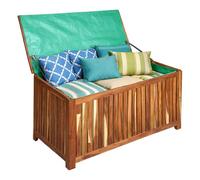 Relaxdays Coffre de jardin en acacia 60x90x50 cm – Doublure étanche pour coussins & outils