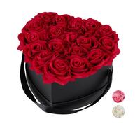 Relaxdays Coffret cœur 18 roses, boîte fleurs rigide noire, conservation 10 ans, idée cadeau, décoratif, rouge