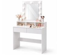 Relaxdays Coiffeuse, Blanche | avec miroir Hollywood, éclairage, 2 tiroirs, 140 x 80 x 40 cm, table de maquillage