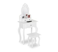 Relaxdays Coiffeuse pour Enfant, Miroir & Tabouret, HxLxP: 110x50x30 cm, à partir de 3 Ans, Meuble de Chambre, Blanc