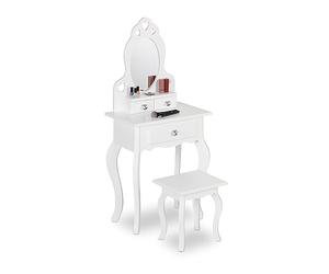 Relaxdays Coiffeuse pour Enfant, Miroir & Tabouret, HxLxP: 110x50x30 cm, à partir de 3 Ans, Meuble de Chambre, Blanc