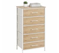 Relaxdays Commode 5 tiroirs en tissu, métal, MDF, H x L x P : 94 x 45 x 30 cm, naturel/blanc, pour couloir ou chambre