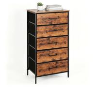 Relaxdays Commode 5 tiroirs en tissu, métal, MDF, marron/noir, H x L x P : 94 x 45 x 30 cm, chambre, couloir