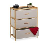 Relaxdays Commode à 3 tiroirs bambou et tissu