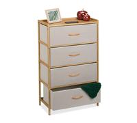 Relaxdays Commode à 4 tiroirs bambou et tissu