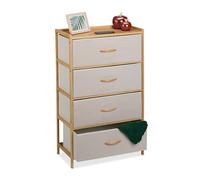 Relaxdays Commode à 4 tiroirs bambou et tissu