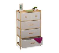 Relaxdays Commode à 5 tiroirs aspect lin et bambou