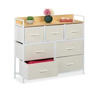 Relaxdays Commode à 7 tiroirs, HLP : 85 x 100 x 30,5 cm, Meuble de Rangement, Chambre, Couloir, Beige/Blanc