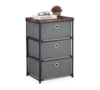 Relaxdays Commode, avec 3 tiroirs en Tissu, Structure en métal, 65x43x33 cm, pour Le Salon ou l'entrée, Gris et Marron