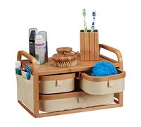 Relaxdays Commode Mini Bambou, 3 Casiers, Petite Étagère Sdb, Tissu, Organiseur Cosmétiques, Rustique 19X34X23 cm, Nature
