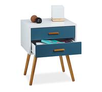 Relaxdays Commode rétro style design nordique scandinave 2 tiroirs armoire HxlxP: 58 x 41 x 48 cm, laqué mat blanc turquoise