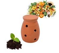 Relaxdays Composteur à enterrer 1 L, Vase à vers pour déchets de Cuisine, Couvercle, Jardin et Potager, Terre Cuite