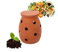 Relaxdays composteur à vers 5 L à enterrer, Vase pour déchets de Cuisine, Couvercle, Jardin & Potager, Terre Cuite