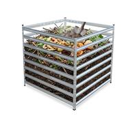 Relaxdays composteur en Acier galvanisé argenté pour Jardin | 90 x 90 x 90 cm, 729 L pour feuilles et barres
