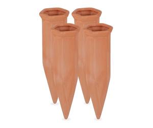 Relaxdays Cône en Argile d’arrosage, Lot de 4 Accessoire d’arrosage, Bouteilles d’1,5 L, 17 x 5,5 x 5 cm, Terre Cuite