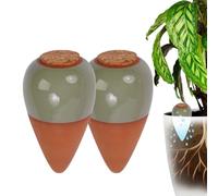 Relaxdays Cônes d'arrosage en terre cuite, lot de 2, 350 ml, bouchon en liège, pour plantes d'intérieur & jardinières
