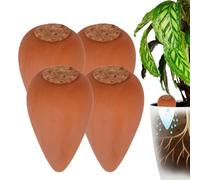 Relaxdays Cônes d'arrosage en terre cuite, lot de 4, 350 ml, bouchon en liège, pour plantes d'intérieur