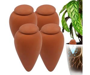 Relaxdays Cônes d'arrosage en terre cuite, lot de 4 x 350 ml, avec couvercle, pour plantes d'intérieur et jardinières