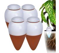 Relaxdays cônes d'arrosage en terre cuite x4 350 ml avec couvercle pour plantes et jardinières, terre cuite/blanc