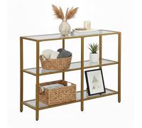 Relaxdays Console H x L x P : 73 x 100 x 30 cm métal/Verre, étroite pour l’entrée, 3 étagères, dorée
