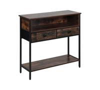 Relaxdays Console, H x L x P : 80 x 80 x 30 cm, MDF, métal, 2 tiroirs, étroite, Industriel, Couloir, Brun foncé