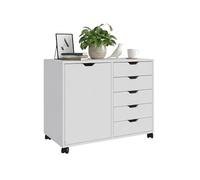 Relaxdays Conteneur à roulettes, 5 tiroirs et 2 Compartiments, H x L x P : 65 x 78 x 40 cm, Armoire Mobile, Blanc