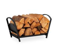 Relaxdays Corbeille à bûches, métal, Panier Bois Pliable, HxLxP: 33x66x30,5 cm, Accessoire cheminée pour intérieur, Noir