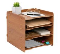 Relaxdays Corbeille à courrier A4, 4 compartiments, MDF, 25x25x31 cm, brun | Système d'emboîtement, casiers de rangement de bureau, rangement de bureau