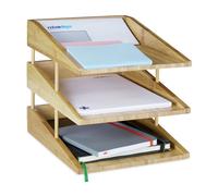 Relaxdays Corbeille à Courrier Empilable, Papier Format A4, Bureau, Range-Documents & Lettres, Bambou, Nature, 3 niveaux