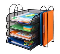 Relaxdays Corbeille à courrier en métal, Format A4, 4 Compartiments, 2 classeurs, H x l x P : 33 x 40,5 x 33,5 cm, Organiseur de Bureau, Noir