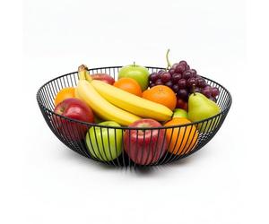 Relaxdays Corbeille à Fruits en métal, Panier Rond, H x D : 8 x 28 cm, Moderne, Noir