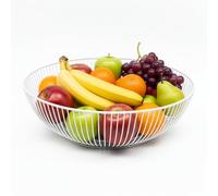 Relaxdays Corbeille à Fruits en métal, Panier Rond, H x D : 8 x 28 cm, pour Fruits, légumes et Pains, Blanc.