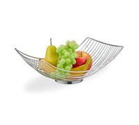 Relaxdays Corbeille à Fruits et légumes en métal, Design Ergonomique & Moderne, HxLxP : 11,5 x 32,5 x 24 cm, argentée