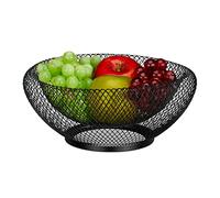 Relaxdays Corbeille à Fruits et légumes, en métal (Fer), Panier Rond, Double paroi, H x D : 10 x 25 cm, Noire