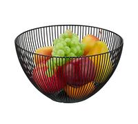 Relaxdays Corbeille à Fruits et légumes, en métal (Fer), Ronde, Panier au Design Moderne, H x D : 14 x 25 cm, Noire