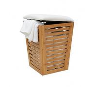 Relaxdays Corbeille à Linge siège avec Rangement 55L 56x40x40 cm en Bambou et Tissu Naturel crème