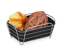 Relaxdays Corbeille à pain, métal av. insert en tissu, carré, panier pour viennoiseries, HLP 10 x 23,5 x 17 cm, noir