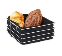 Relaxdays Corbeille à pain métal, insert en tissu, panier moderne, petit-déjeuner, inox, HxLxP 10,5 x 23 x 23 cm, noir