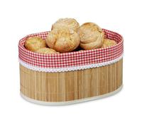 Relaxdays Corbeille à pain panier à pain en bambou avec tissu panier fruit HxlxP: 16,5 x 33,5 x 23,5 cm, nature