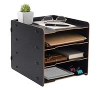 Relaxdays Corbeille courrier A4, 4 compartiments, 25x25x31 cm, MDF, noir | Système d'emboîtement, casiers de rangement de bureau, rangement de bureau